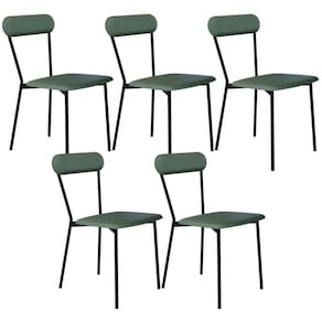 Kit 05 Cadeiras Estofada Para Sala De Jantar Liora Preto C01 Courino Verde Sálvia - Lyam Decor