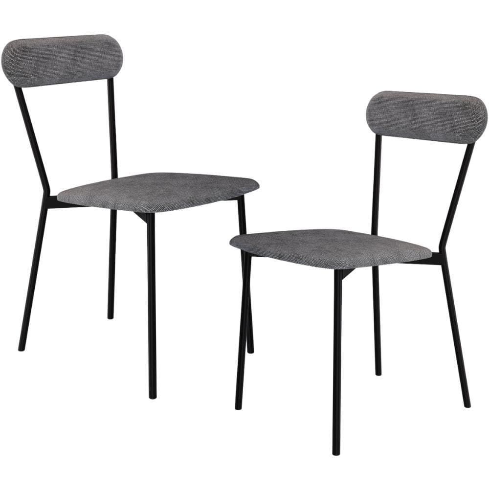 Kit 02 Cadeiras Estofada Para Sala De Jantar Liora Preto C01 Linho Prata - Lyam Decor