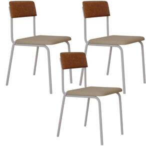 Kit 03 Cadeiras Estofada Para Sala De Jantar Sense Branco C01 Linho Areia Courino Caramelo - Lyam Decor