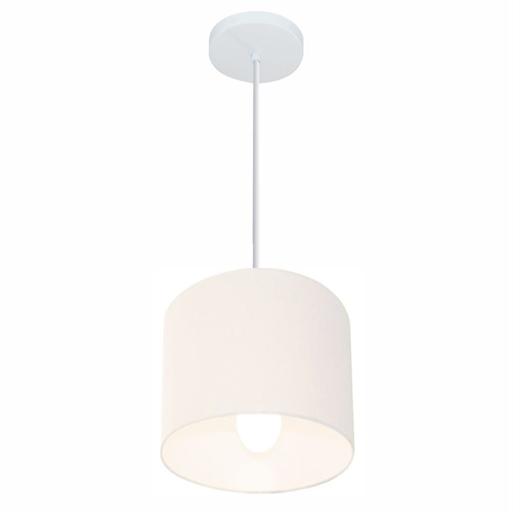 Lustre Pendente Cilíndrico Md-4046 Cúpula em Tecido 18x18cm Branco - Bivolt