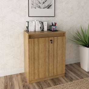 Balcão para Escritório 60cm com 1 Prateleira 2 Portas e Chave