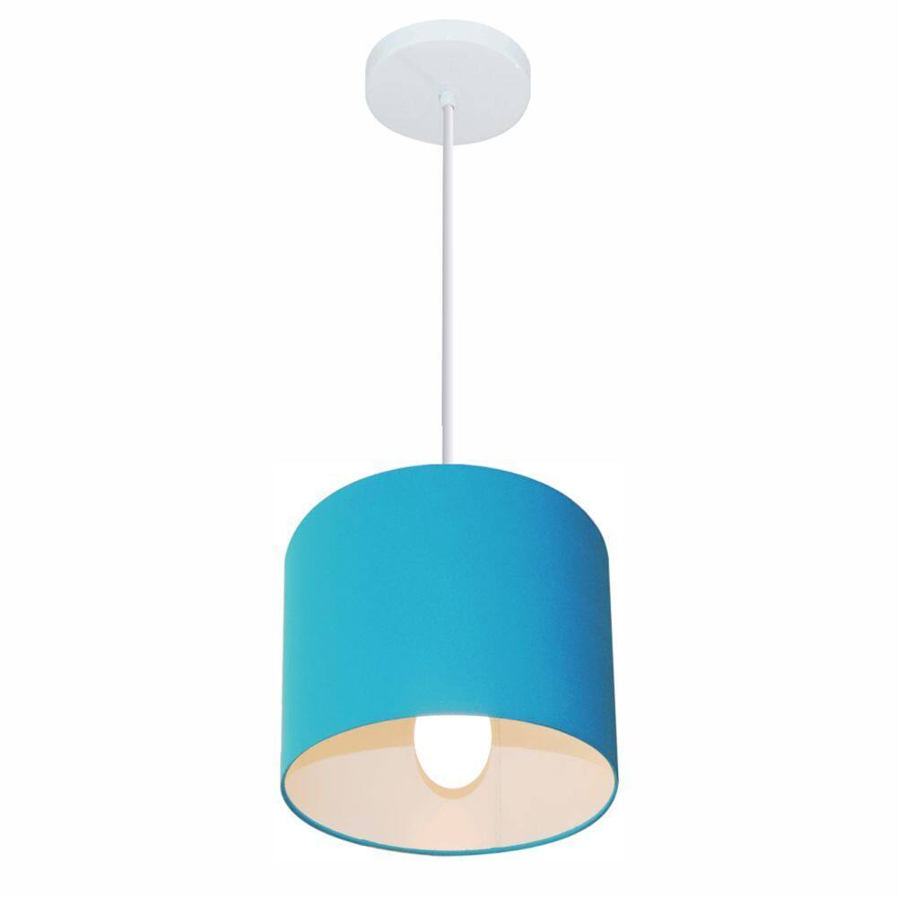 Lustre Pendente Cilíndrico Md-4046 Cúpula em Tecido 18x18cm Azul Turquesa - Bivolt