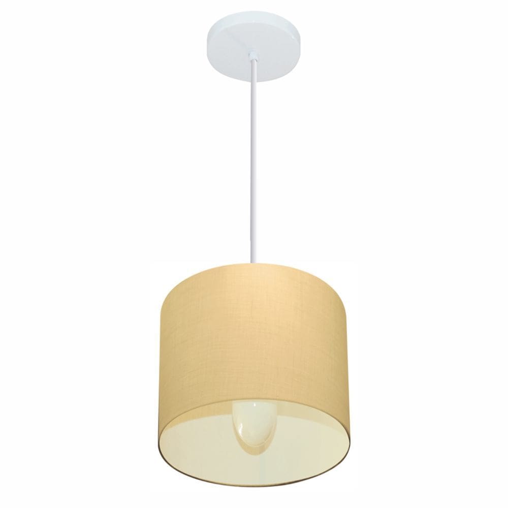 Lustre Pendente Cilíndrico Md-4046 Cúpula em Tecido 18x18cm Algodão Crú - Bivolt
