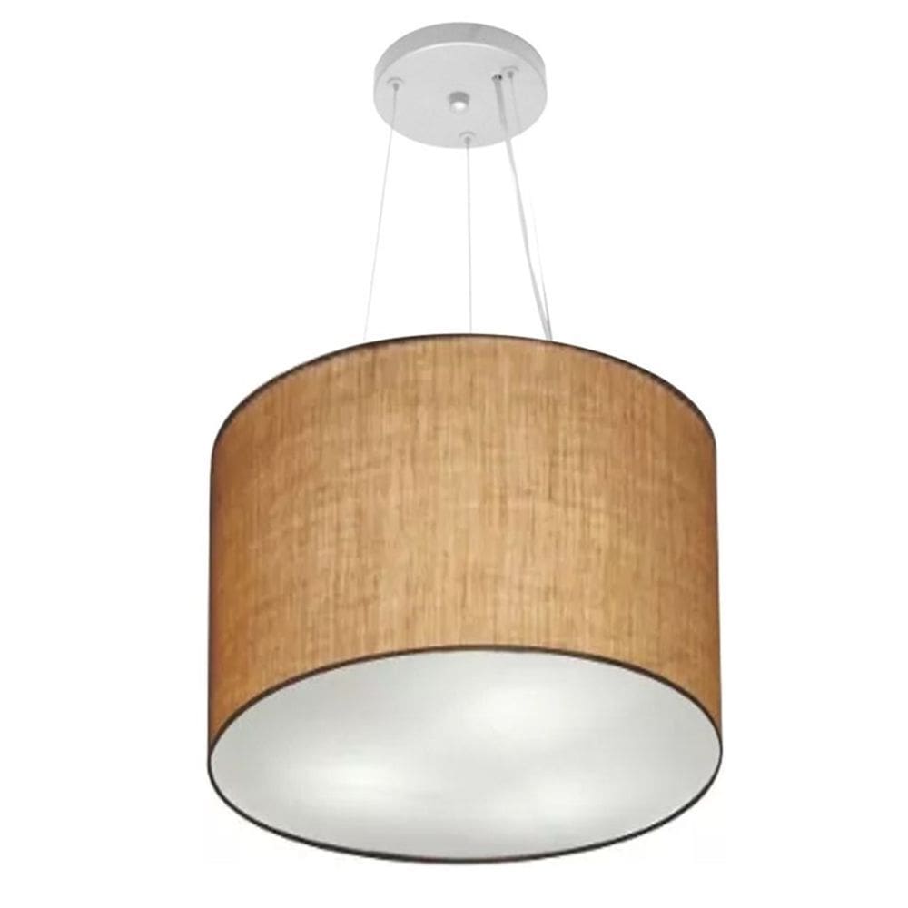 Lustre Pendente Cilíndrico Md-4183 Cúpula em Tecido 40x30cm Palha - Bivolt