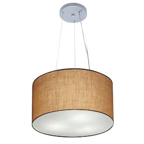 Lustre Pendente Cilíndrico Md-4182 Cúpula em Tecido 40x25cm Palha - Bivolt
