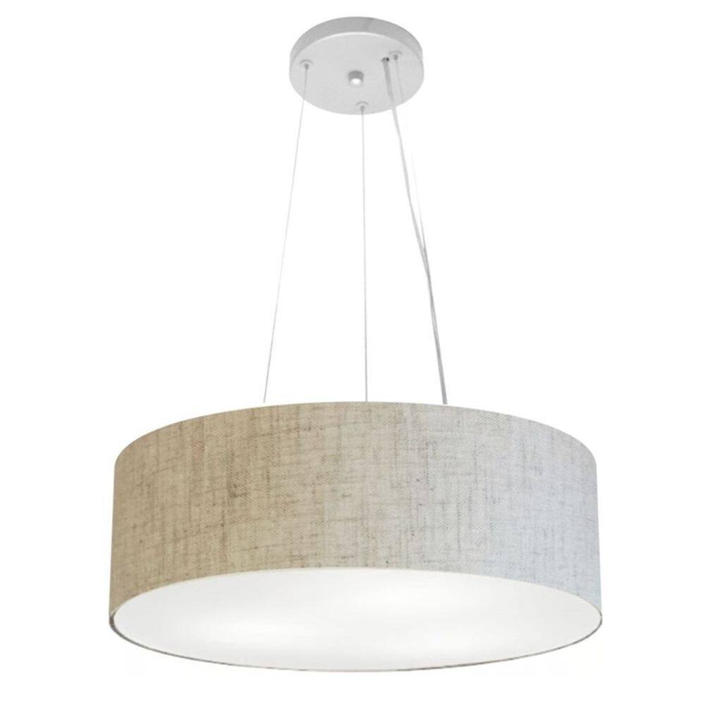 Lustre Pendente Cilíndrico Md-4184 Cúpula em Tecido 45x15cm Rustico Bege - Bivolt