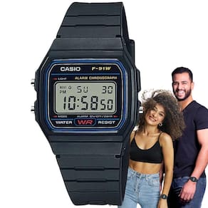 Relógio de Pulso Casio Unissex Digital Vintage Feminino Masculino Quadrado Retro F-91W-1DG