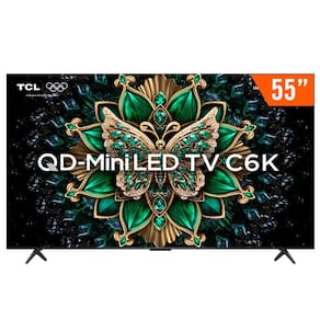 Smart TV QLED Mini LED 55" Android TV UHD 4K TCL 55C6K Comando de Voz Hands-Free Google TV Bluetooth