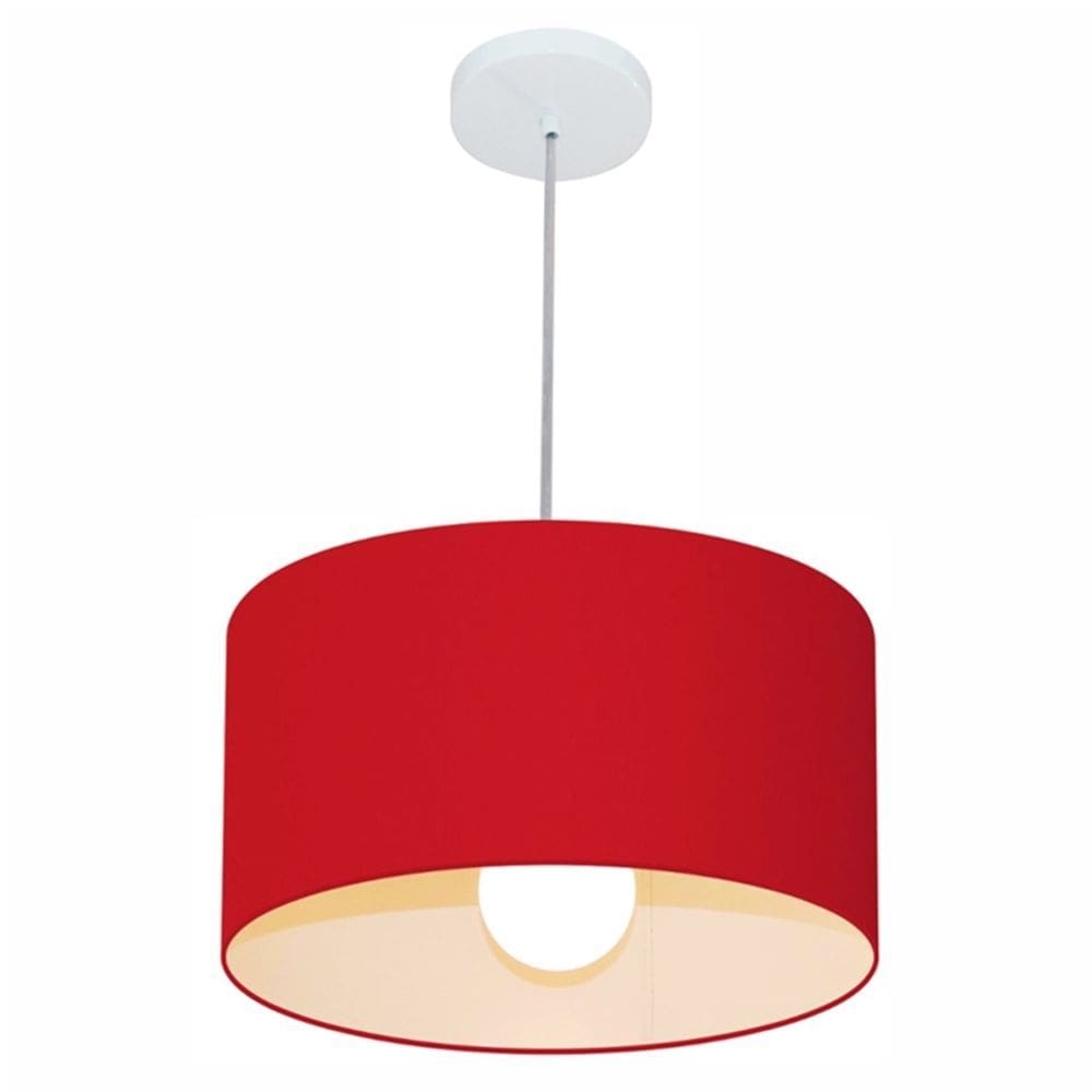 Lustre Pendente Cilíndrico Md-4031 Cúpula em Tecido 40x21cm Vermelho - Bivolt