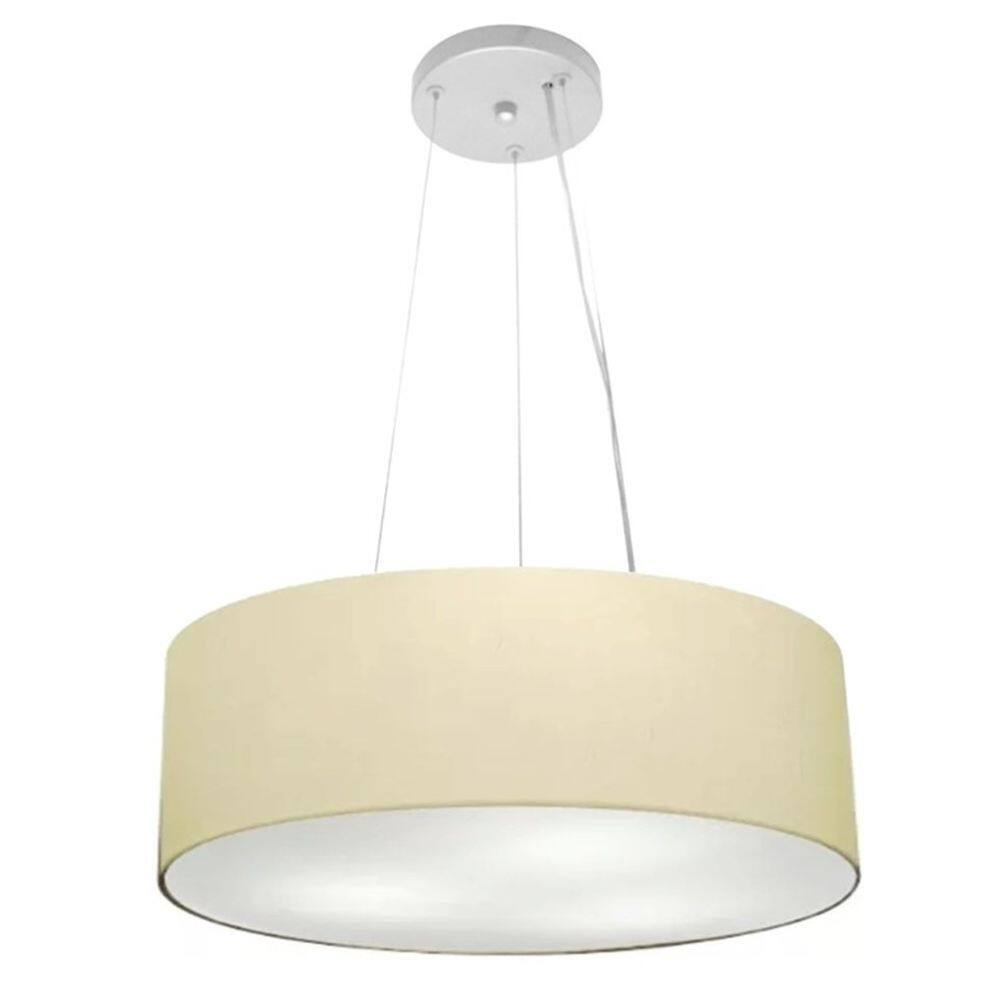 Lustre Pendente Cilíndrico Md-4184 Cúpula em Tecido 45x15cm Algodão Crú - Bivolt