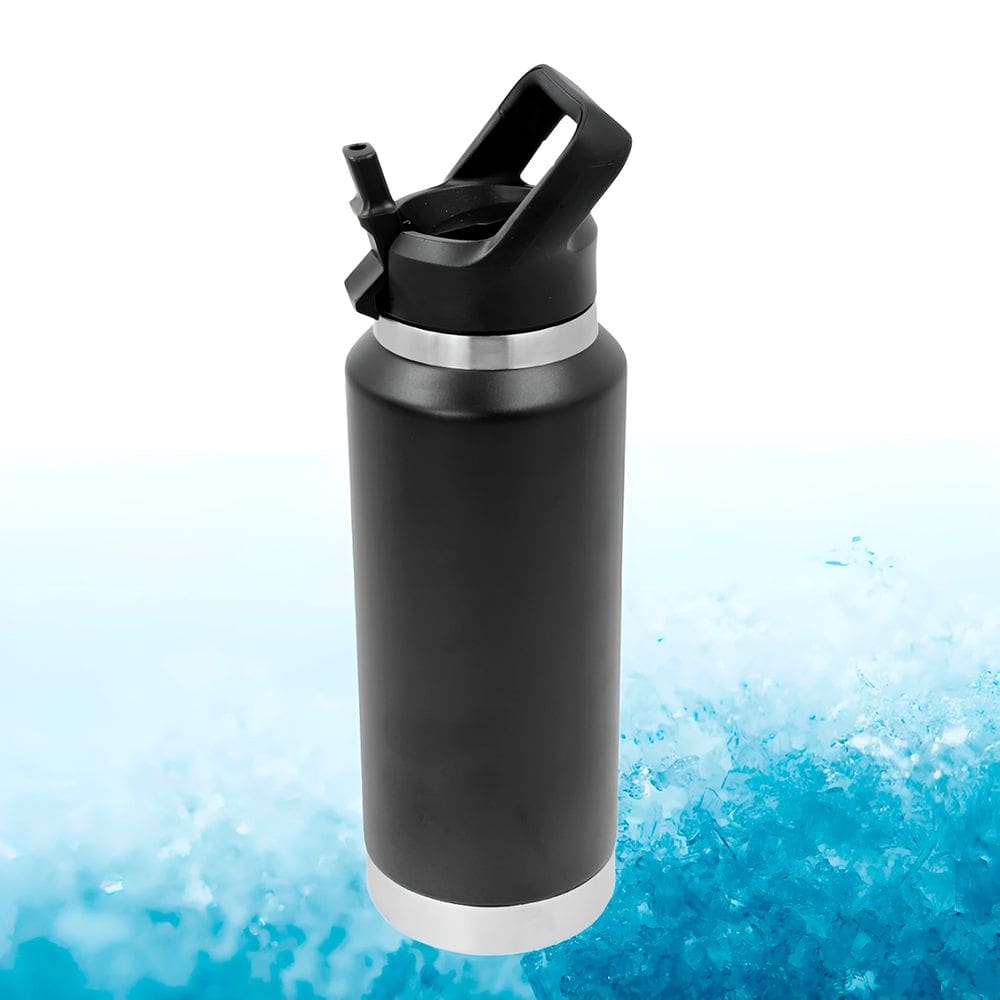 Garrafa Térmica Flip Squeeze Alça Canudo 1000ml Academia Cor:Preto