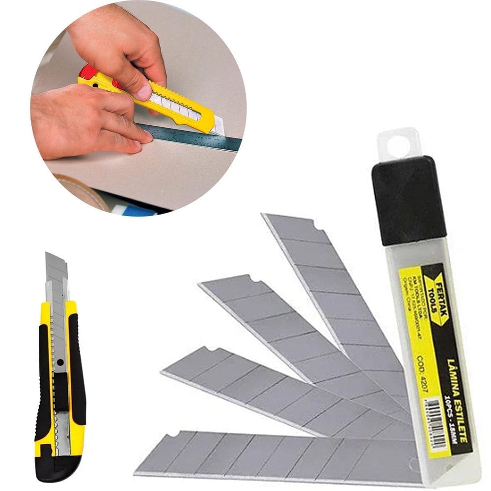 20 Lâminas Profissional Estilete Largo 18Mm Antiferrugem