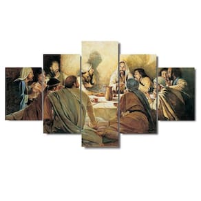 Quadros Mosaico Decorativos 5 Peças Santa Ceia Para Sala