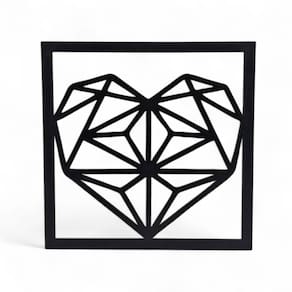 Placa Decorativa Coração Diamante em Mdf Cor Preto 19 cm