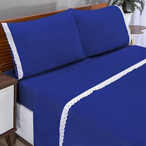 Jogo Lençol Casal King Microfibra Lese 04 Peças Azul Royal