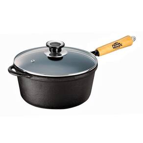 Caçarola Emily Cabo Madeira Panela Mineira Tampa Vidro 20cm