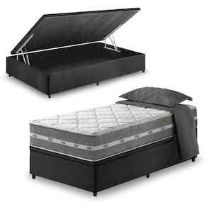 Cama Box Com Baú Solteiro Preto + Colchão Molas Ensacadas Miami 88x188x64cm