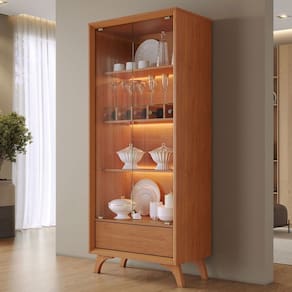Cristaleira Prime 2 Portas 1 Gaveta com Vidro e Led Naturallle - Mavaular