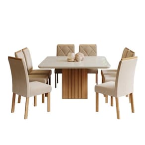 Conjunto Sala De Jantar Com Mesa Ana 130cm e 8 Cadeiras Fernanda Nature/Off White/Madeira/Nude Cimol Móveis