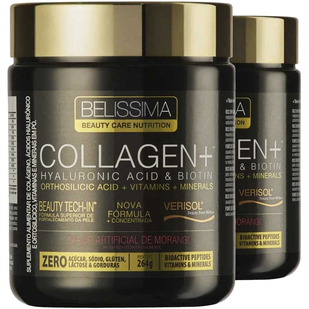 Kit 2x Colágeno Collagen Plus 264g Belíssima Sabor Morango