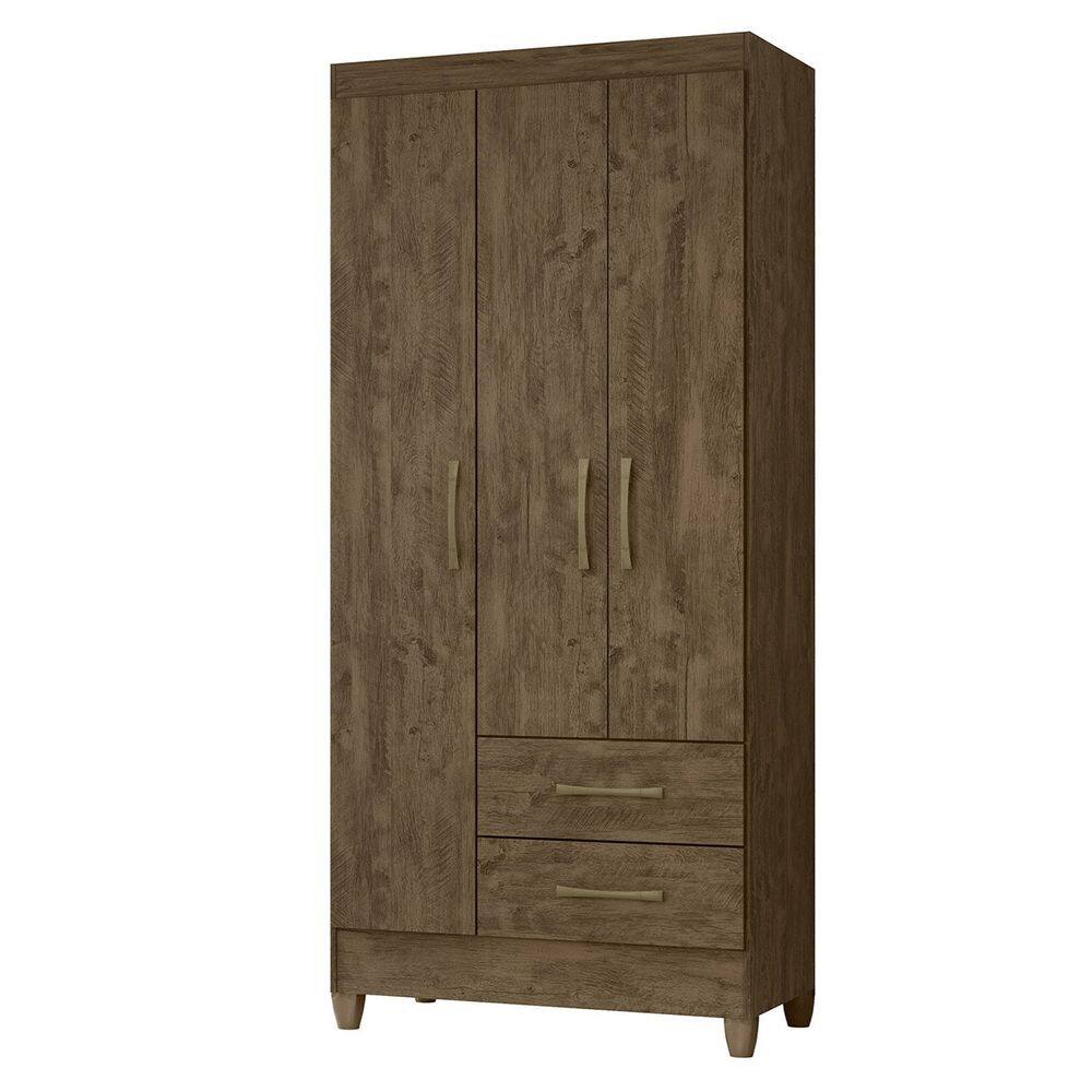 Guarda Roupa Solteiro 82cm 3 Portas Zeno Castanho Wood Z17 - Mpozenato