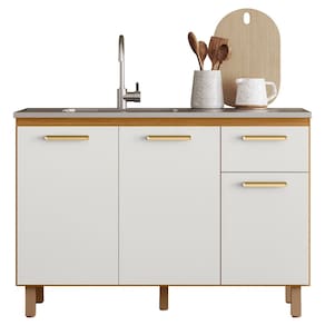 Balcão de Cozinha Com Pia 120cm Ema Freijó UV/Off Acetinado Z44 - Mpozenato