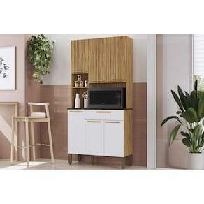 Kit de Cozinha Compacta Tannat c/ 6 Portas e 1 Gaveta 90cm Amendoa/Branco - Ronipa