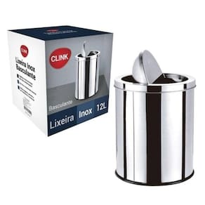 Lixeira Em Inox Basculante 12 Litros Cesto De Lixo Tampa Giratoria Vai E Vem Luxo Grande Banheiro Cozinha Escritorio