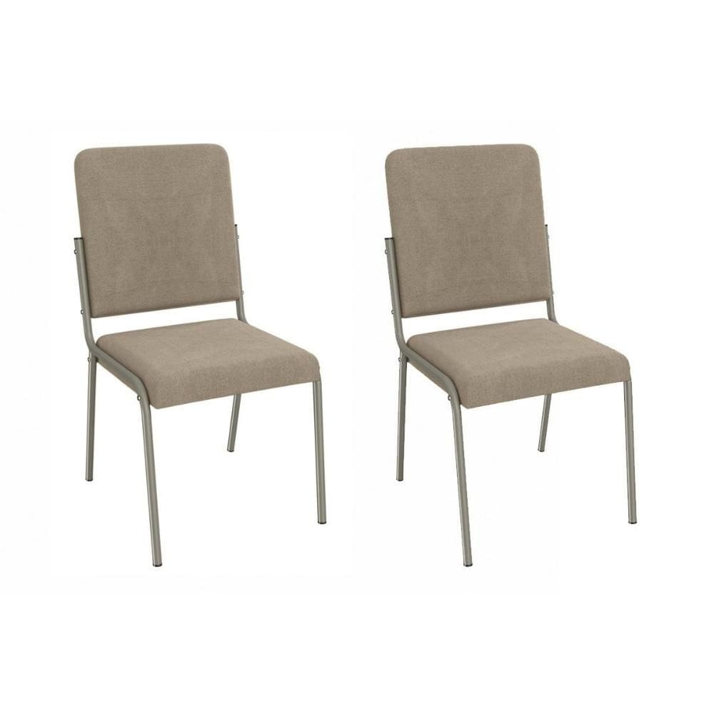 Cadeira Sala de Jantar Genebra 2C129NK Aço Kit 2 Un Niquel/Linho Bege Fendi - Kappesberg