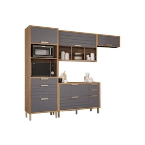 Cozinha Completa Eloise 4 Peças (2Aéreos+1Balcão+1Paneleiro) CZ028 Freijo/Titanium - MGM