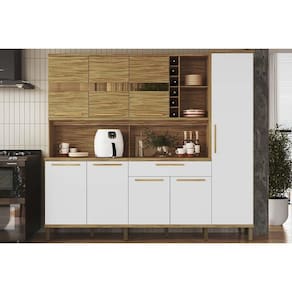 Kit de Cozinha Compacta Touriga c/ 8 Portas e 1 Gaveta 180cm Amendoa/Branco - Ronipa