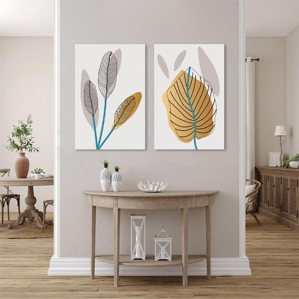 Kit 2 Quadros Decorativos Folhas Minimalistas  40X60Cm