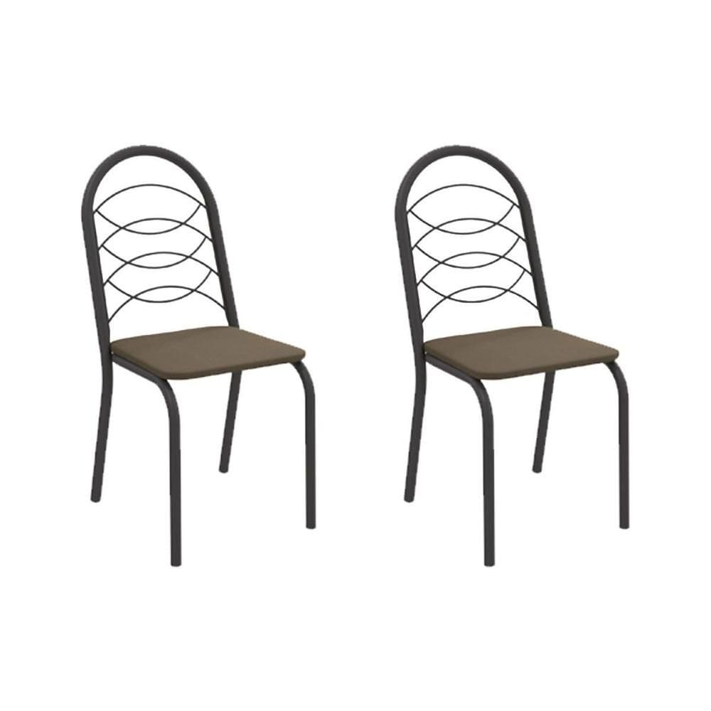 Cadeira Sala de Jantar Holanda 2C009PRF Aço Kit 2 Un Preto/Suede Cappuccino - Kappesberg