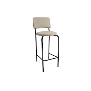 Banqueta Sala de Jantar Capri 1B715PRF Aço 1 Un Preto/Linho Bege Fendi - Kappesberg