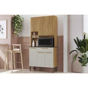 Kit de Cozinha Compacta Tannat c/ 6 Portas e 1 Gaveta 90cm Amendoa/Off White - Ronipa