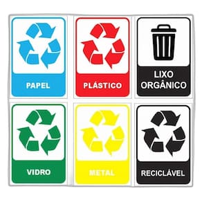 Placa Sinalização Lixo Seletivo Reciclável Completo 15X20