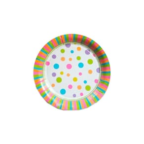 Prato Redondo Descartável Poa Bolinha Colorida 17Cm Com 8 Un