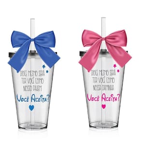 Copo Convite Para Pajem e Daminha 2 Un Rosa E Azul 550ml