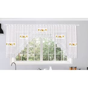 Cortina Bando Renda Cascata Cozinha Girassol 3,15x0,95