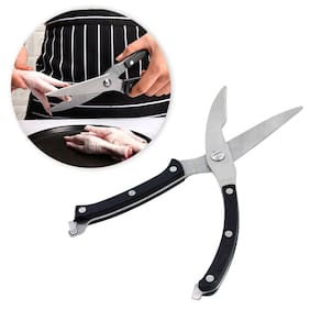 Tesoura Cozinha Trinchante Corta Osso Frango Carnes Peixes Culinária Preto:Preto