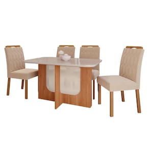 Conjunto Para Sala De Jantar Louise 130cm Com 4 Cadeiras Paola Cinamomo/Off White/Madeira/Nude Cimol Móveis