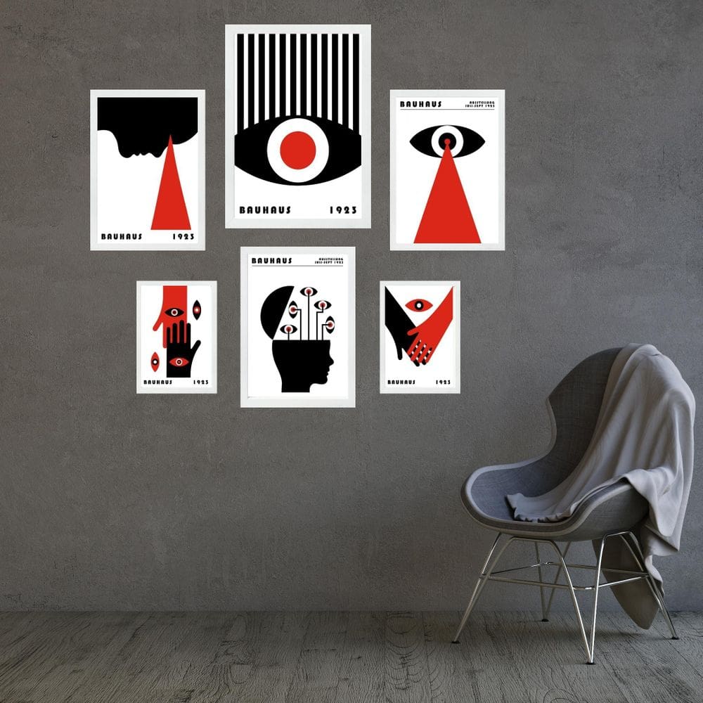 Composição 6 Quadros Artes Bauhaus Preto E Vermelho Olhos