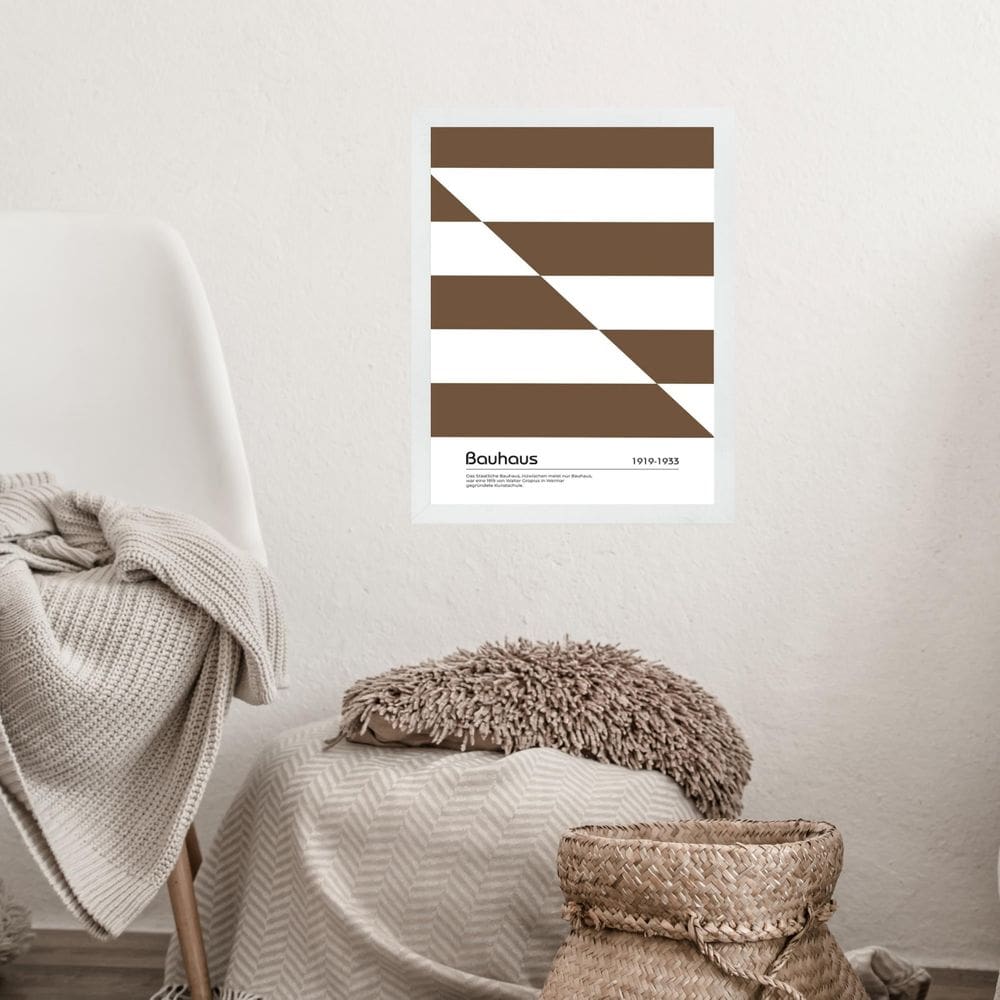 Quadro Bauhaus Marrom E Branco - Slipped Bands 24X18Cm
