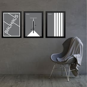 Kit 3 Quadros Artes Bauhaus Cinza E Branco Bicicleta 45X34Cm