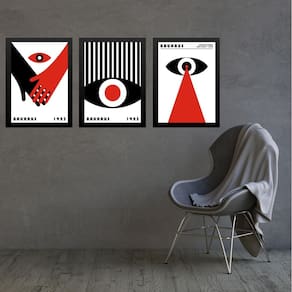 Kit 3 Quadros Bauhaus Olhos Vermelho E Preto 24X18Cm - Vidro