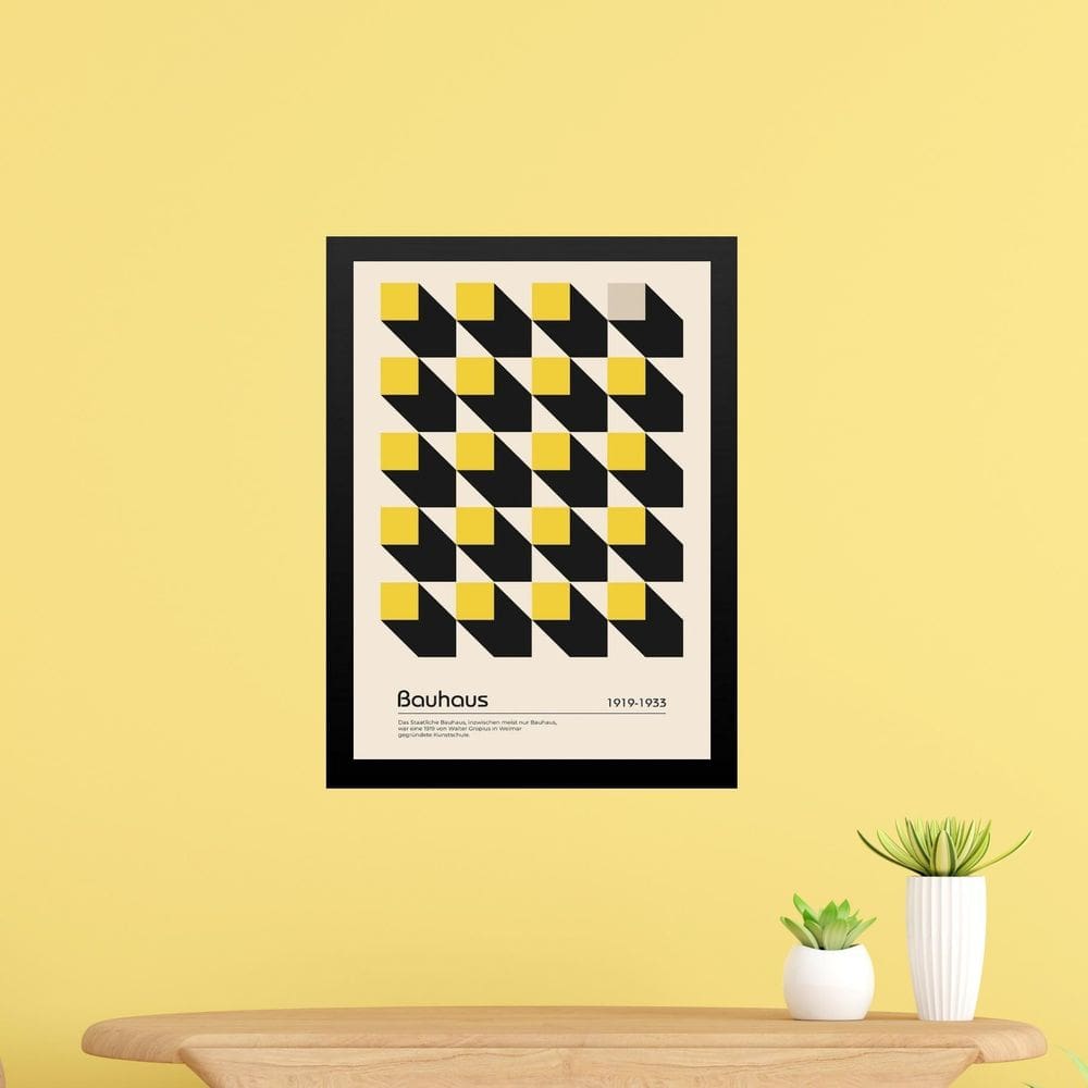 Quadro Bauhaus Preto E Amarelo -Cubic Perspective 45X34Cm