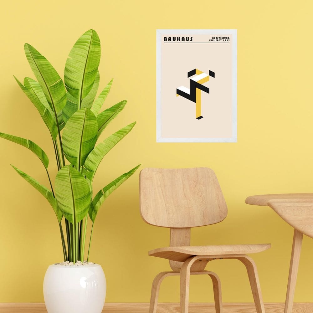 Quadro Bauhaus Amarelo E Preto - Running Man 24X18Cm