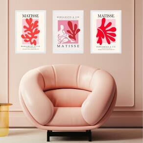 Kit 3 Quadros Rosa E Vermelho Matisse - Coral Mulher 45X34Cm