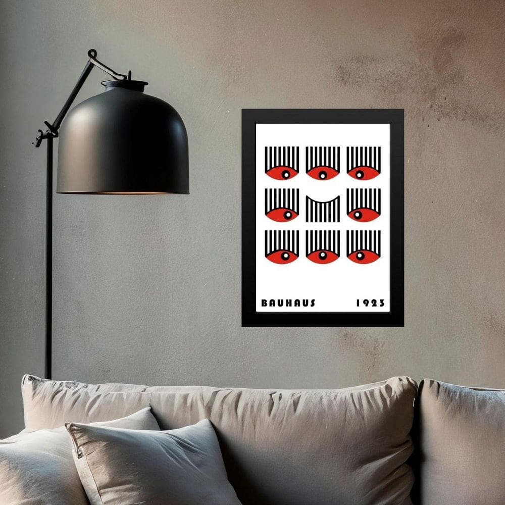 Quadro Bauhaus Preto E Vermelho - Olhos Cílios 45X34Cm Vidro