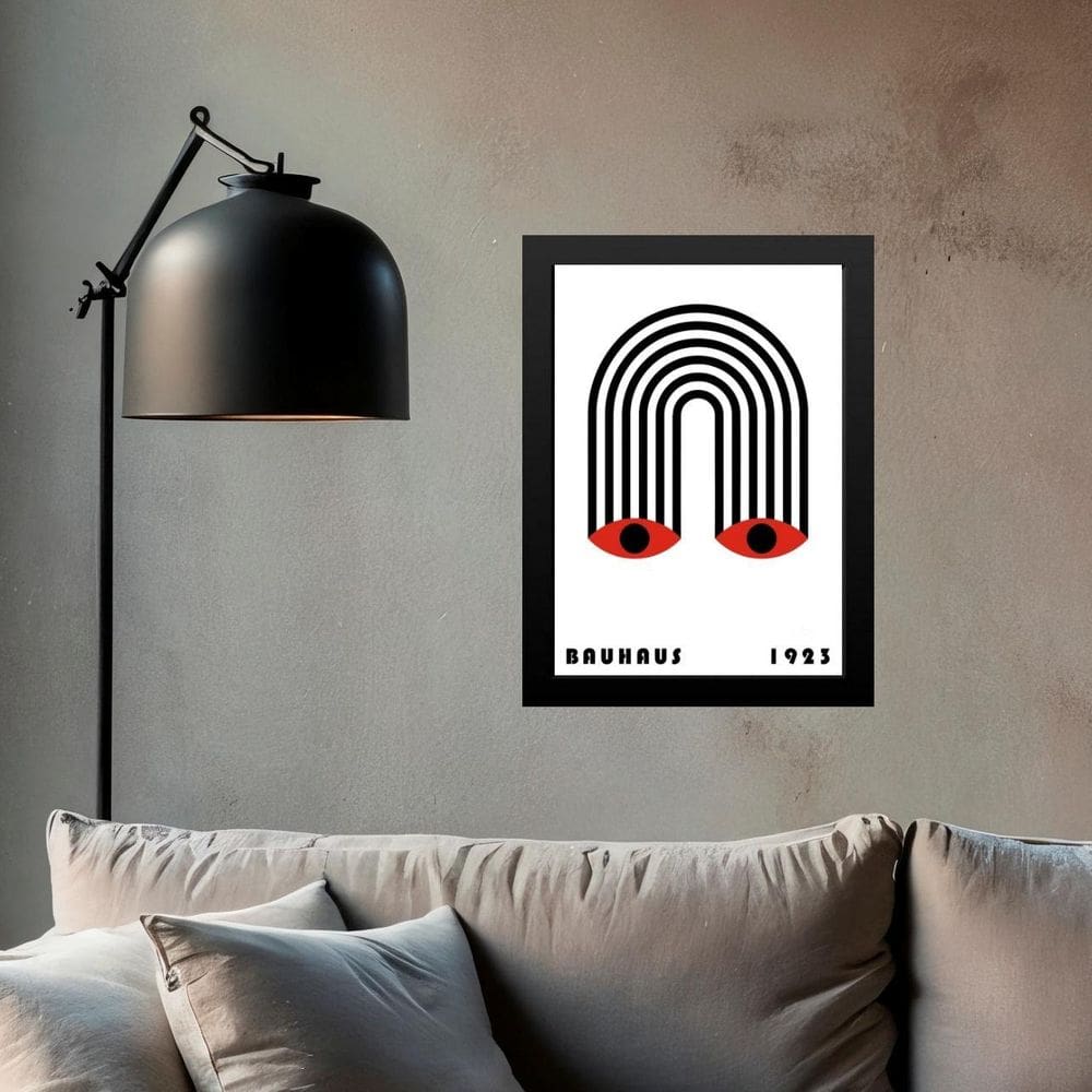 Quadro Bauhaus Preto E Vermelho Olhos Arco Íris 45X34Cm